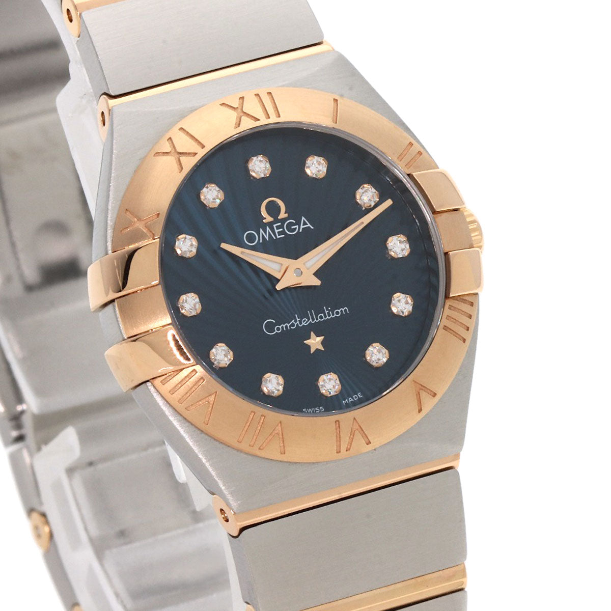 OMEGA Constellation Blue Guilloche 12P Diamond Watches 123.20.24.60.53.001 Stainless Steel/SSxK18PG Ladies