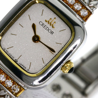 SEIKO CREDOR Square Face Diamond Watches 1E70-5130 Stainless Steel/SSxK18YG Ladies