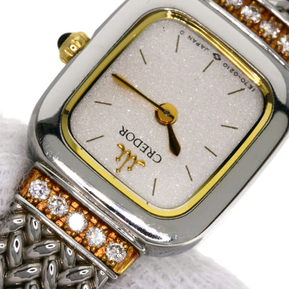 SEIKO CREDOR Square Face Diamond Watches 1E70-5130 Stainless Steel/SSxK18YG Ladies
