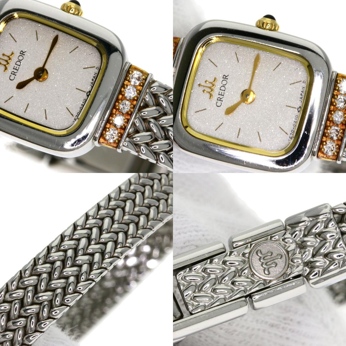 SEIKO CREDOR Square Face Diamond Watches 1E70-5130 Stainless Steel/SSxK18YG Ladies