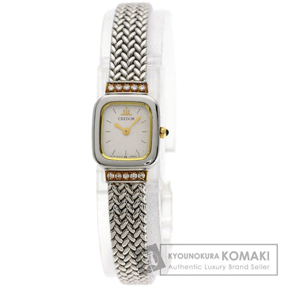 SEIKO CREDOR Square Face Diamond Watches 1E70-5130 Stainless Steel/SSxK18YG Ladies
