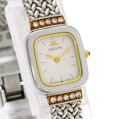 SEIKO CREDOR Square Face Diamond Watches 1E70-5130 Stainless Steel/SSxK18YG Ladies