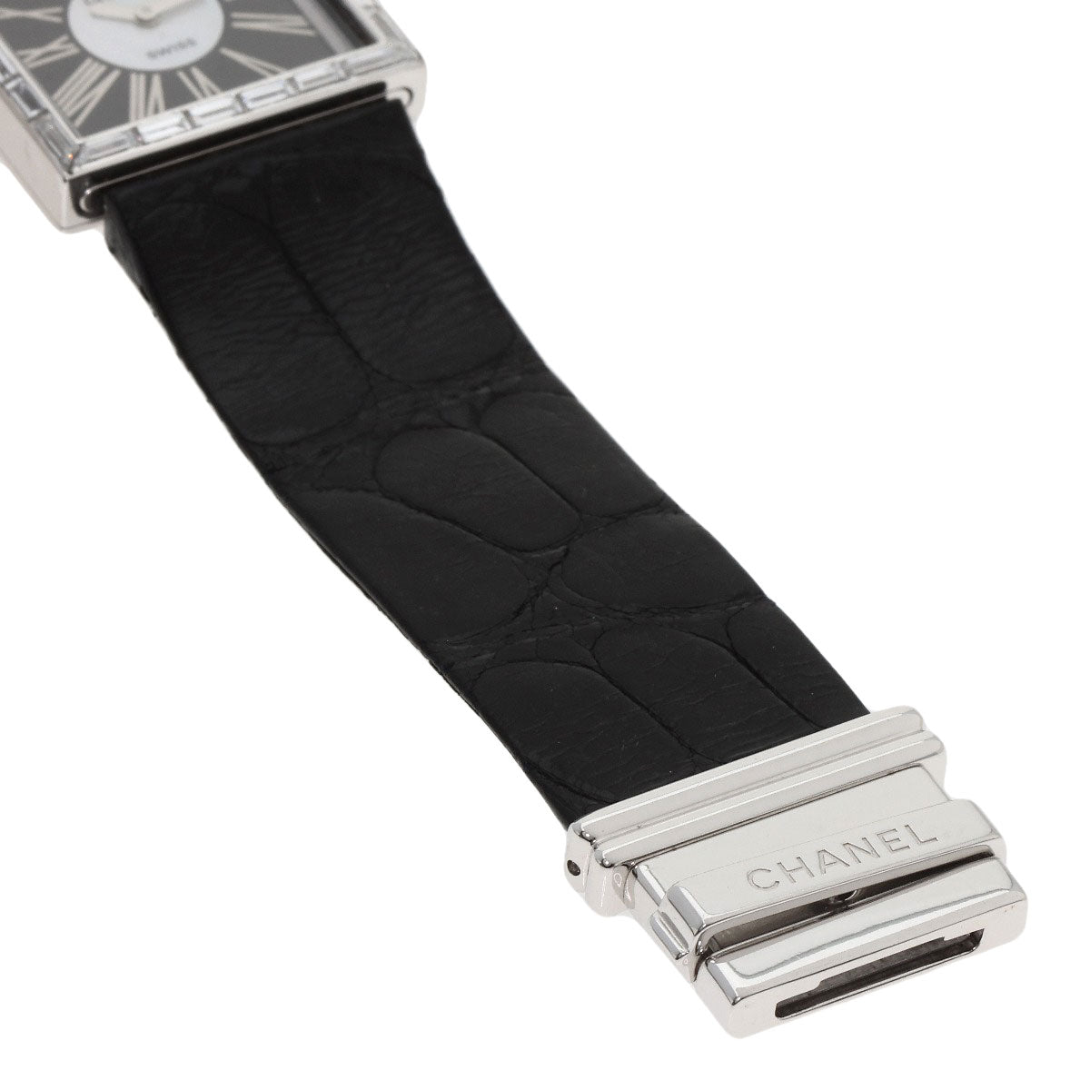 CHANEL Mademoiselle DiamondBezel Watches H0106 K18 White Gold/Leather Ladies