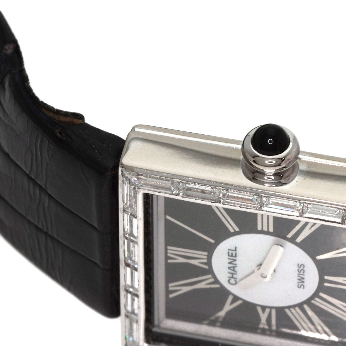 CHANEL Mademoiselle DiamondBezel Watches H0106 K18 White Gold/Leather Ladies