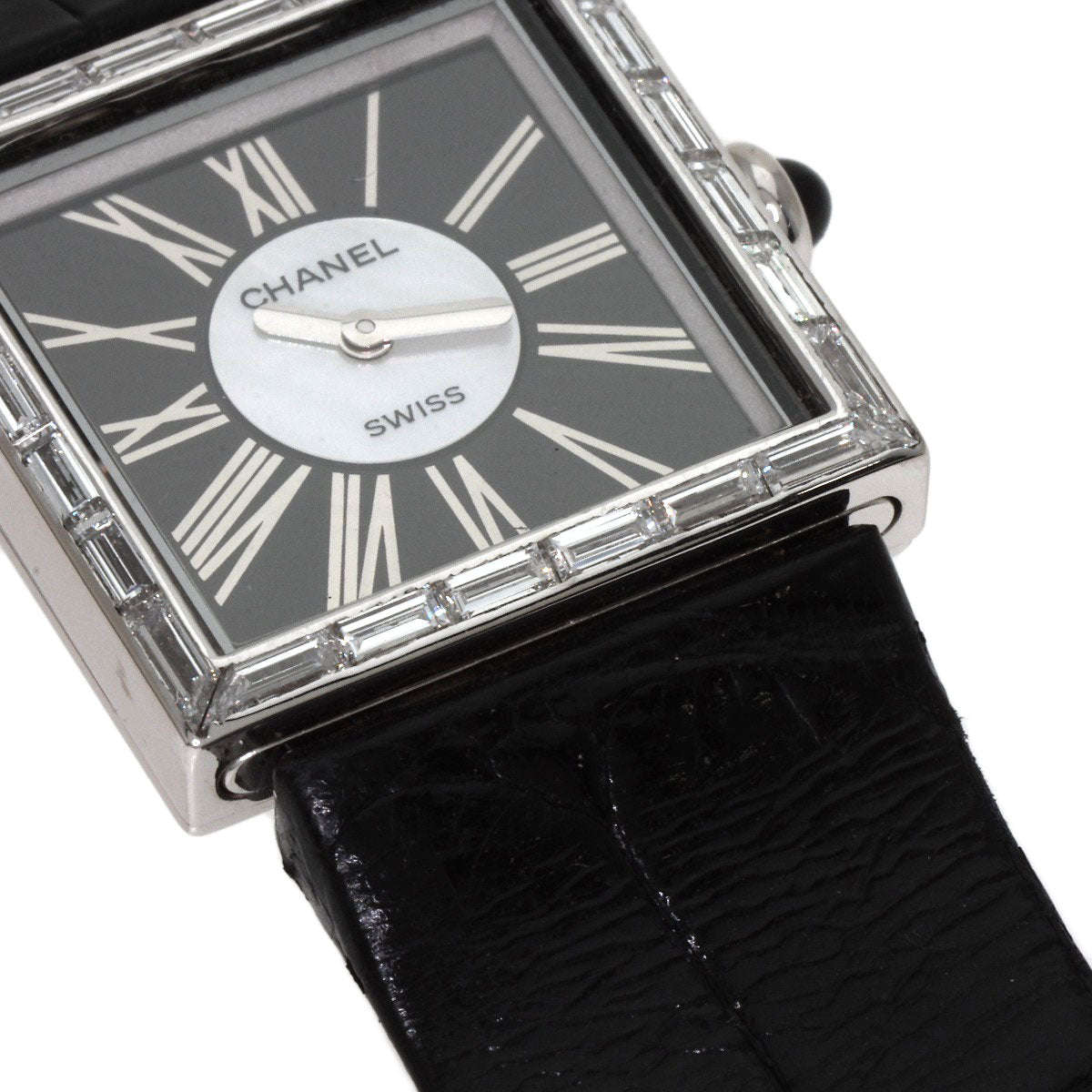 CHANEL Mademoiselle DiamondBezel Watches H0106 K18 White Gold/Leather Ladies