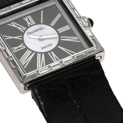 CHANEL Mademoiselle DiamondBezel Watches H0106 K18 White Gold/Leather Ladies