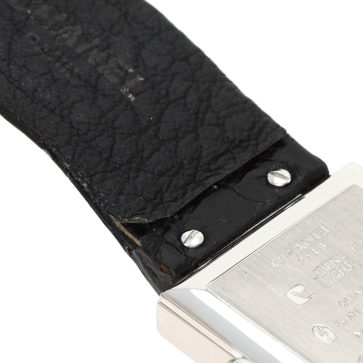 CHANEL Mademoiselle DiamondBezel Watches H0106 K18 White Gold/Leather Ladies