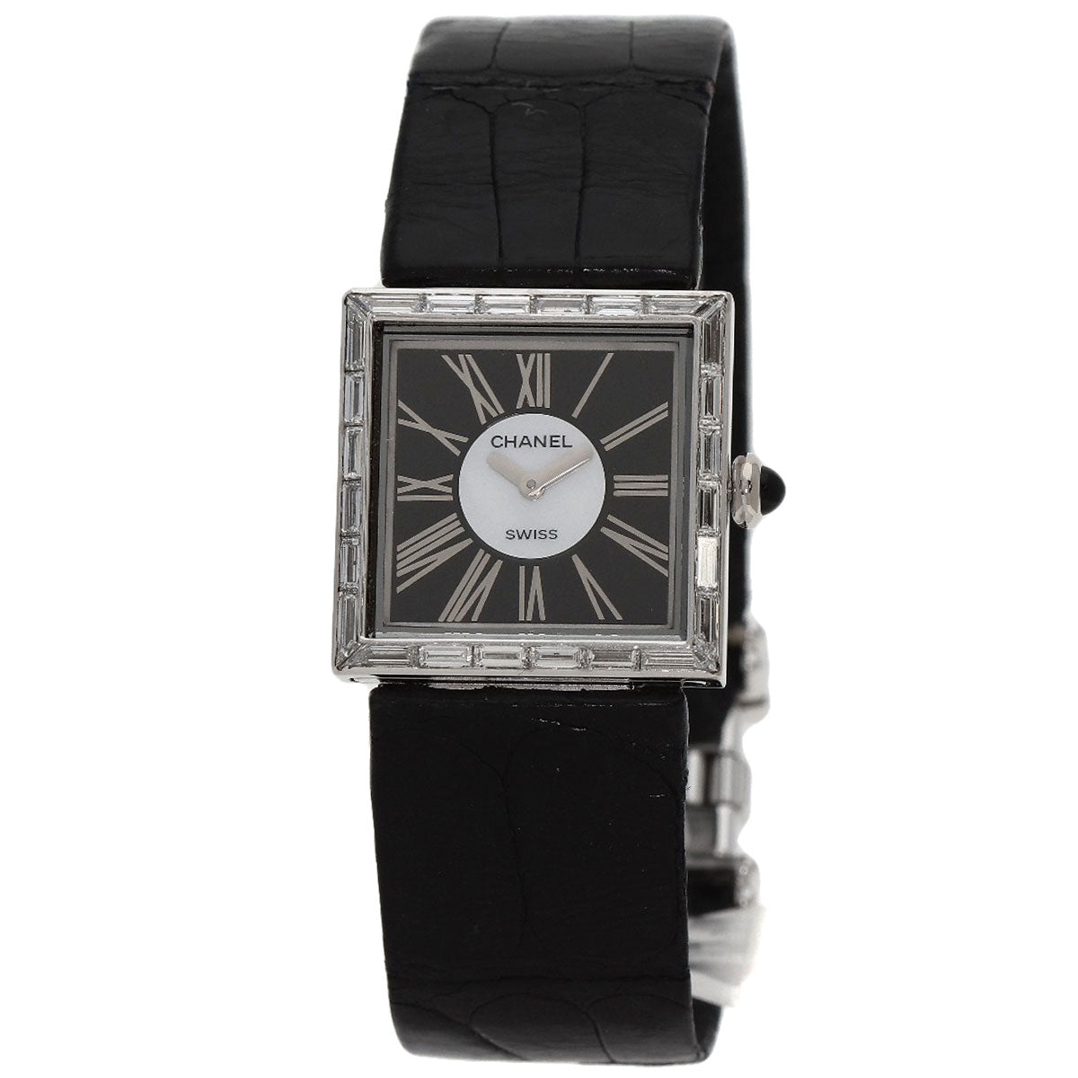 CHANEL Mademoiselle DiamondBezel Watches H0106 K18 White Gold/Leather Ladies
