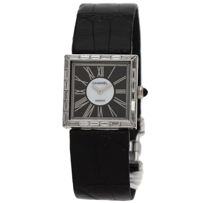 CHANEL Mademoiselle DiamondBezel Watches H0106 K18 White Gold/Leather Ladies