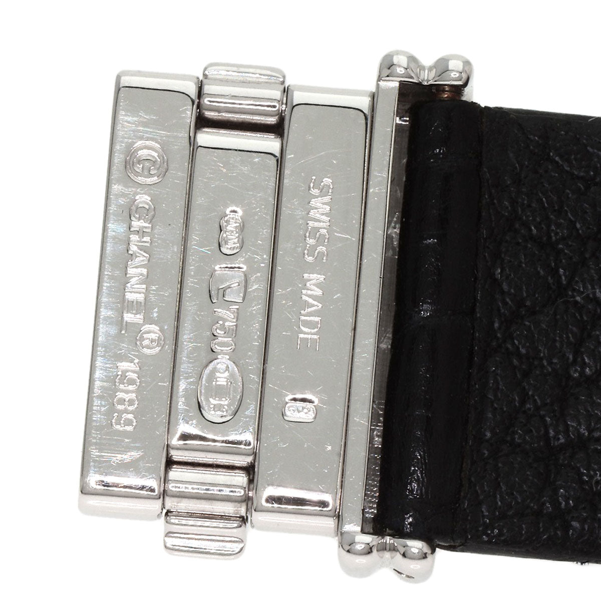 CHANEL Mademoiselle DiamondBezel Watches H0106 K18 White Gold/Leather Ladies