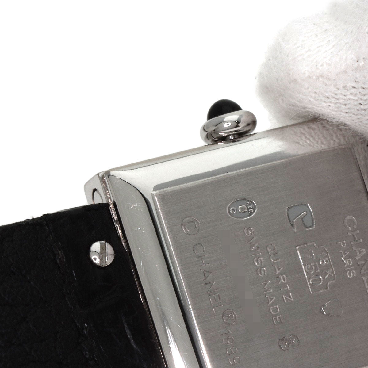 CHANEL Mademoiselle DiamondBezel Watches H0106 K18 White Gold/Leather Ladies