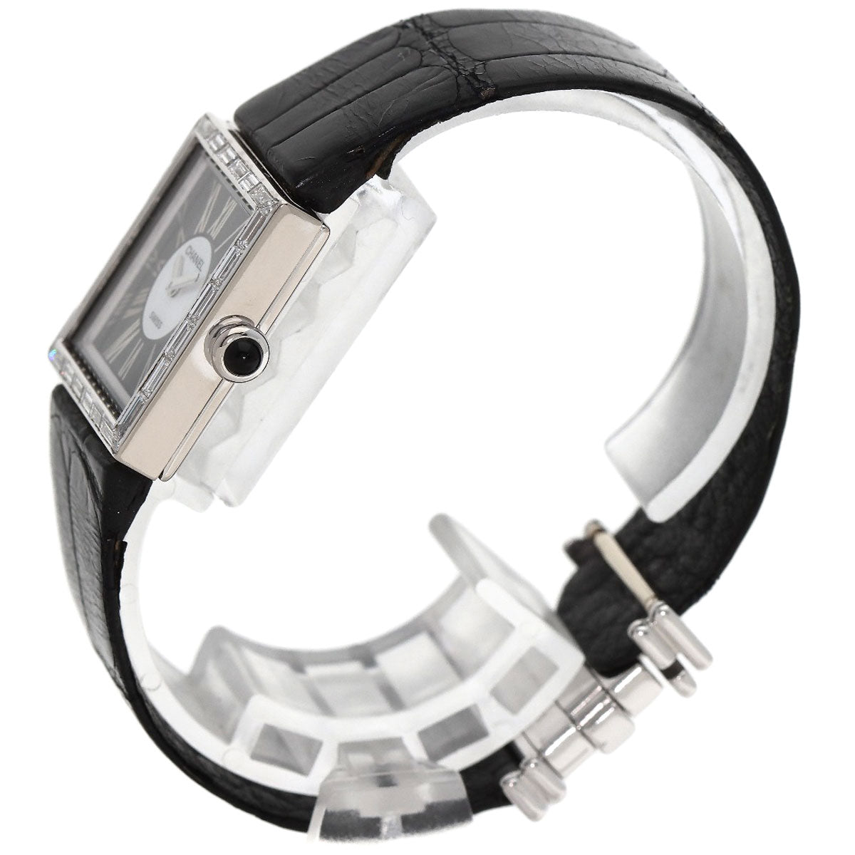 CHANEL Mademoiselle DiamondBezel Watches H0106 K18 White Gold/Leather Ladies