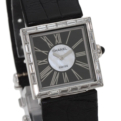 CHANEL Mademoiselle DiamondBezel Watches H0106 K18 White Gold/Leather Ladies