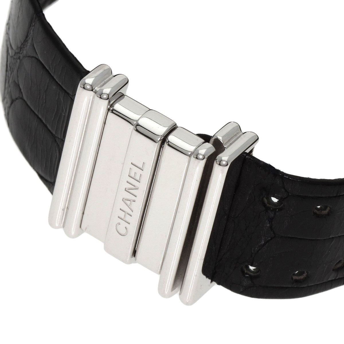 CHANEL Mademoiselle DiamondBezel Watches H0106 K18 White Gold/Leather Ladies