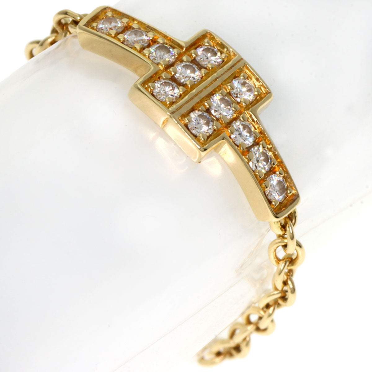 TIFFANY&Co. T TWO Chain Diamond Ring K18 Yellow Gold Ladies [Used]