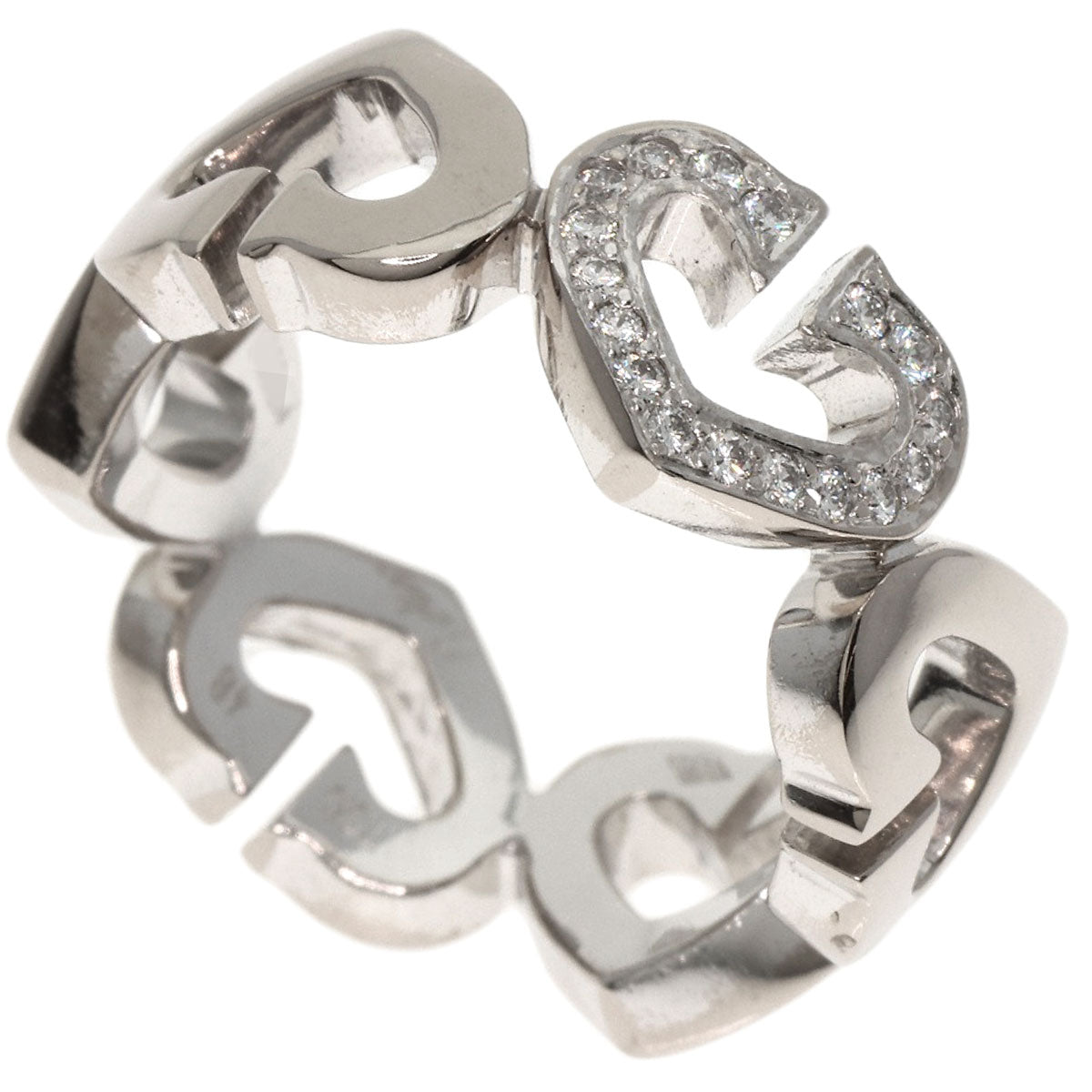 CARTIER C Heart 1P Diamond # 48 Ring K18 White Gold Ladies [Used]