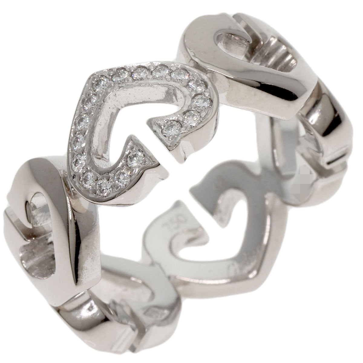 CARTIER C Heart 1P Diamond # 48 Ring K18 White Gold Ladies [Used]
