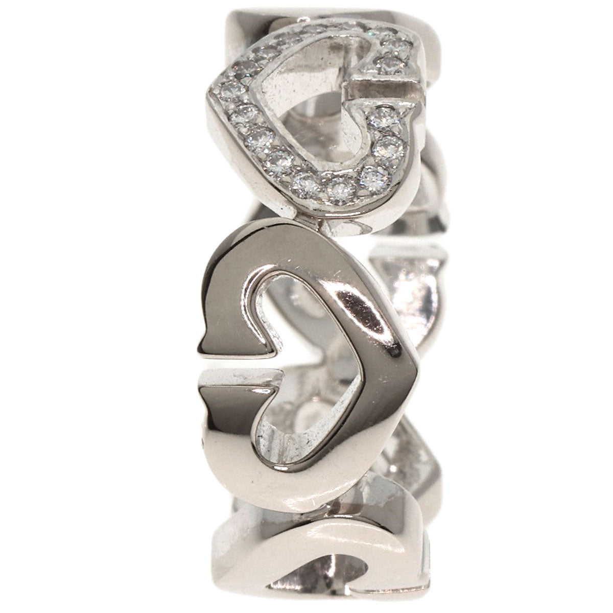 CARTIER C Heart 1P Diamond # 48 Ring K18 White Gold Ladies [Used]
