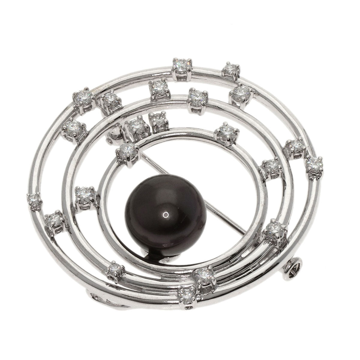 TASAKI Black Pearl Diamond Brooch K18 White Gold Ladies [Used]