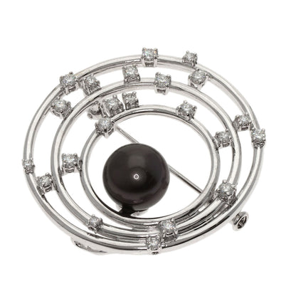 TASAKI Black Pearl Diamond Brooch K18 White Gold Ladies [Used]