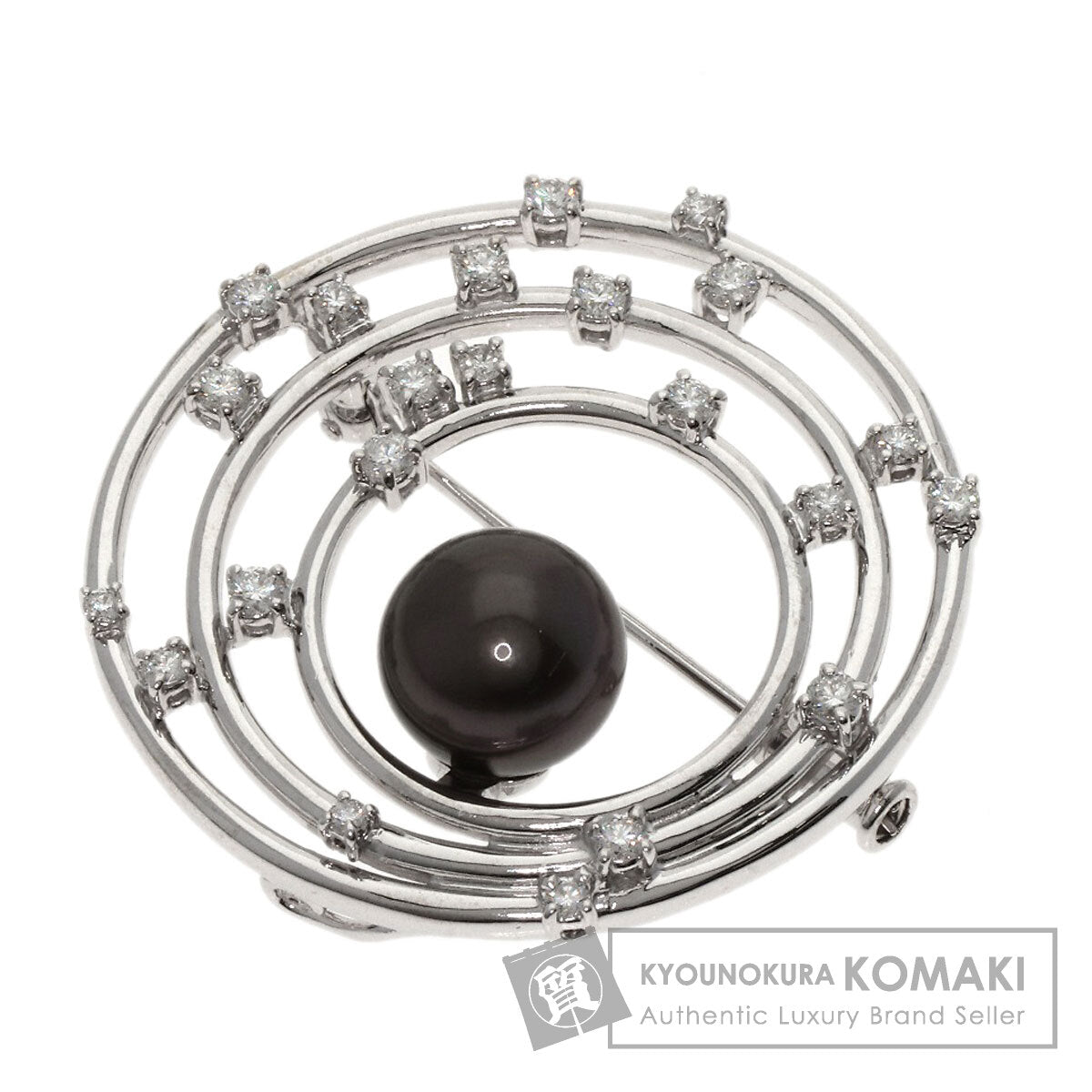 TASAKI Black Pearl Diamond Brooch K18 White Gold Ladies [Used]