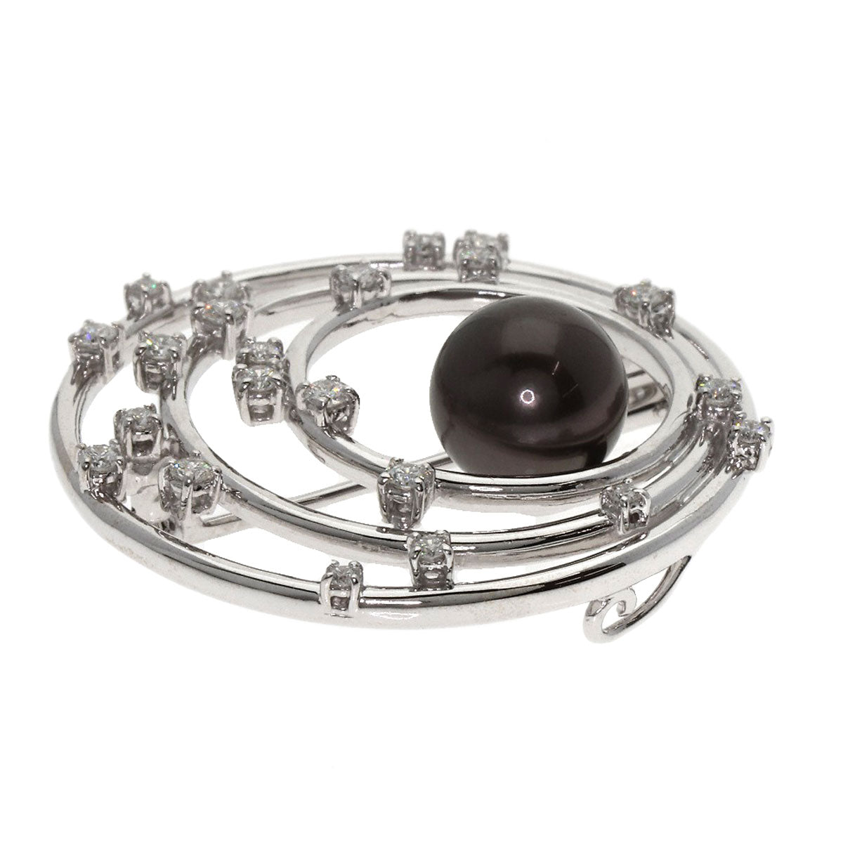 TASAKI Black Pearl Diamond Brooch K18 White Gold Ladies [Used]