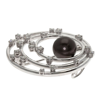 TASAKI Black Pearl Diamond Brooch K18 White Gold Ladies [Used]