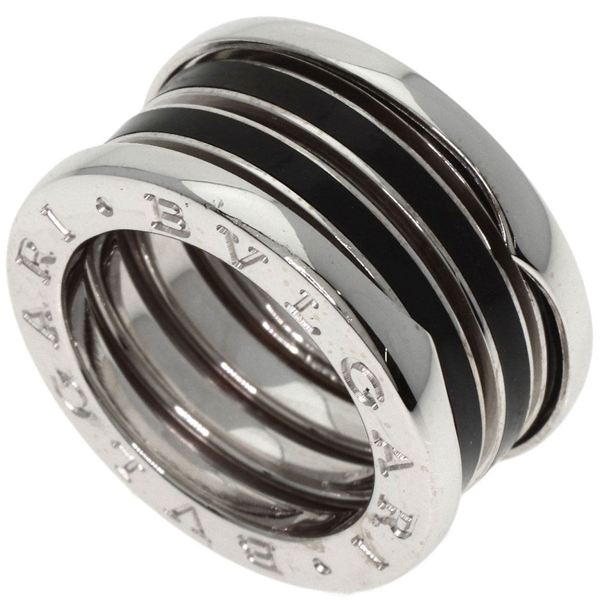 BVLGARI B.zero1 4 Band Black Enamel #47 Ring K18 White Gold Ladies [Used]