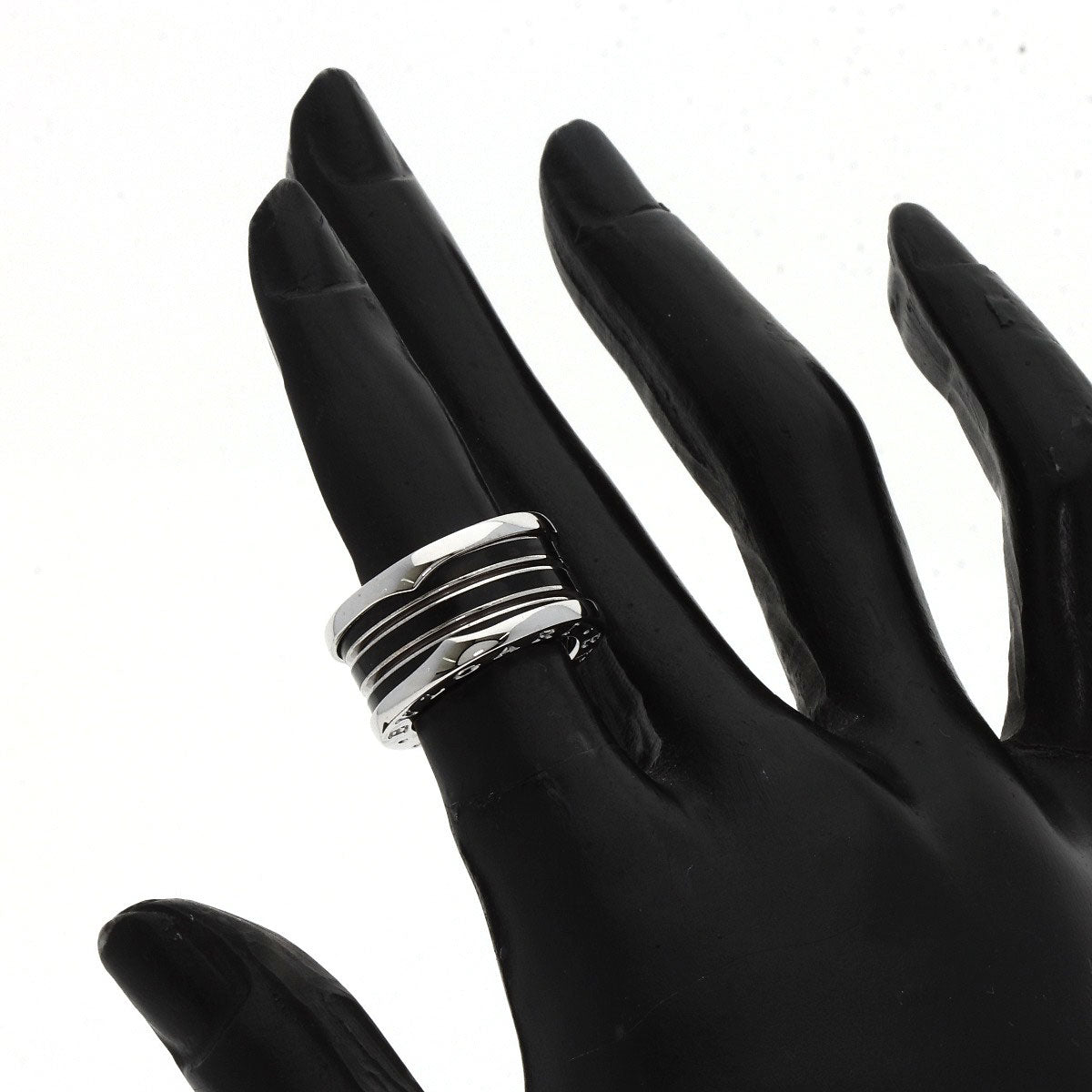 BVLGARI B.zero1 4 Band Black Enamel #47 Ring K18 White Gold Ladies [Used]