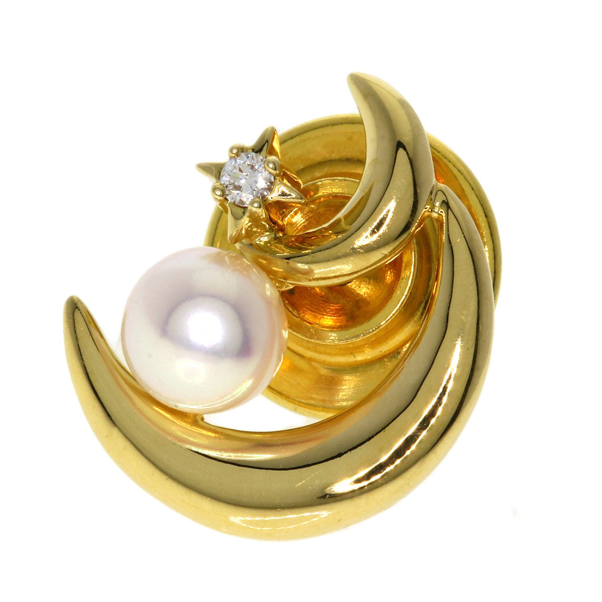 MIKIMOTO Pearl Diamond Pin Brooch Brooch K18 Yellow Gold Ladies [Used]