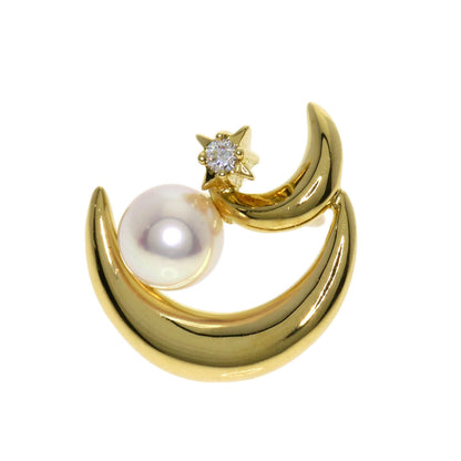 MIKIMOTO Pearl Diamond Pin Brooch Brooch K18 Yellow Gold Ladies [Used]