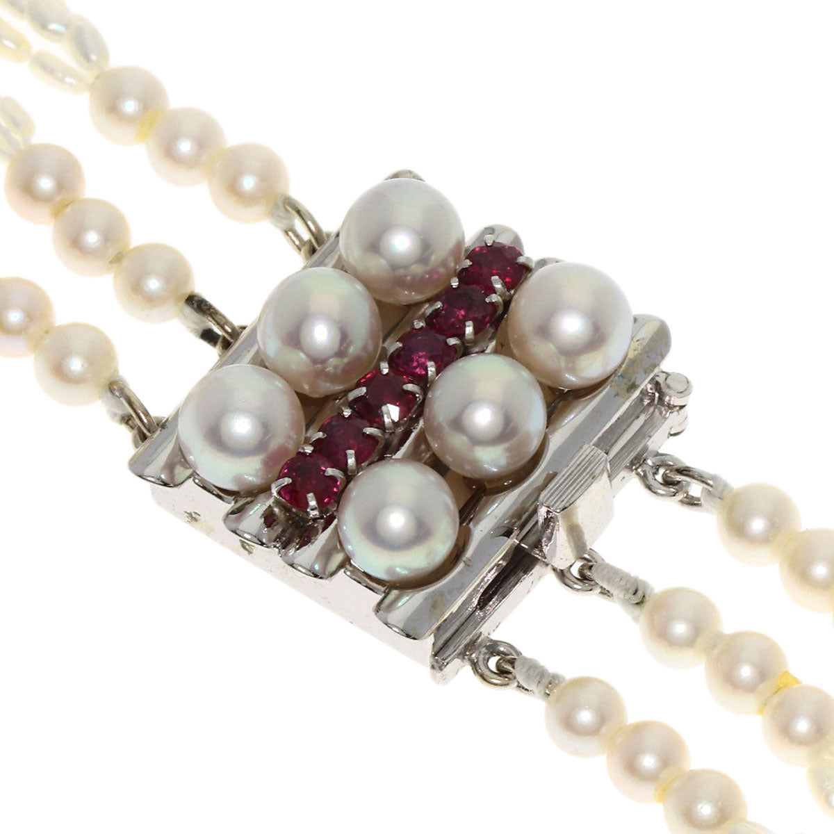 Keshi Pearl Ruby 10 strands Necklace K14 White Gold 29.4g　Ladies