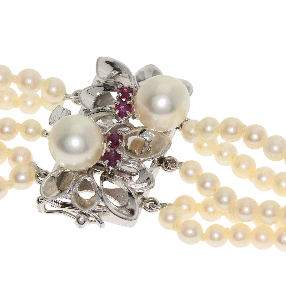 Akoya Baby Pearl Ruby 5-strand Necklace K14 White Gold 49.4g　Ladies