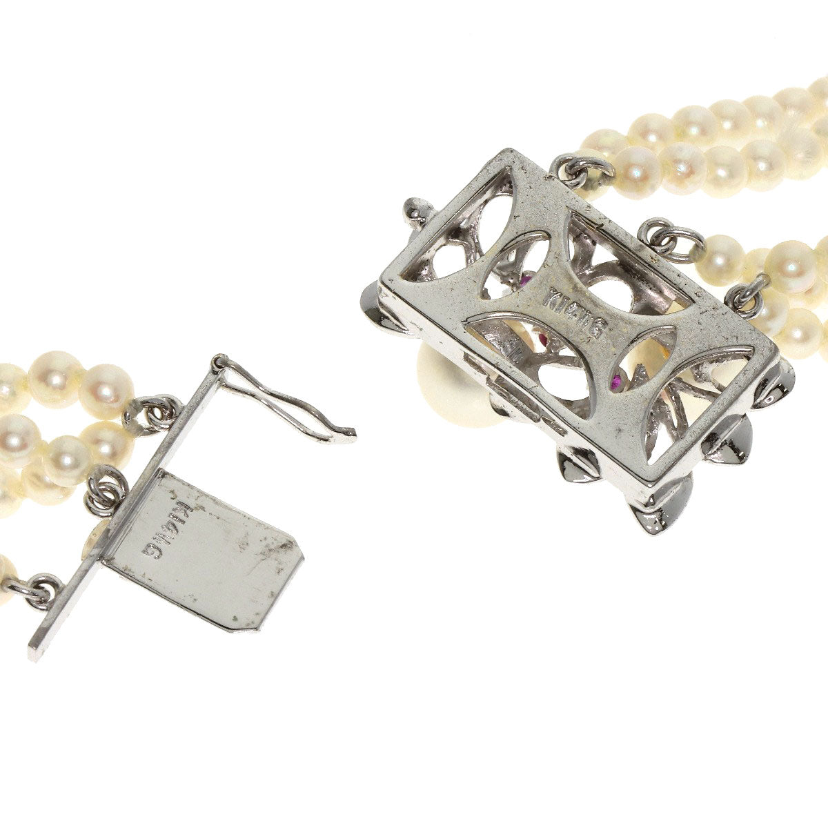 Akoya Baby Pearl Ruby 5-strand Necklace K14 White Gold 49.4g　Ladies