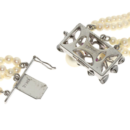 Akoya Baby Pearl Ruby 5-strand Necklace K14 White Gold 49.4g　Ladies