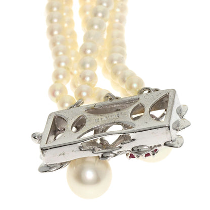 Akoya Baby Pearl Ruby 5-strand Necklace K14 White Gold 49.4g　Ladies