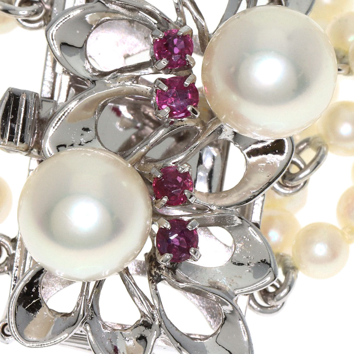 Akoya Baby Pearl Ruby 5-strand Necklace K14 White Gold 49.4g　Ladies