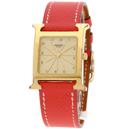 HERMES H watch Watches H1.501 Gold Plated/Leather Ladies