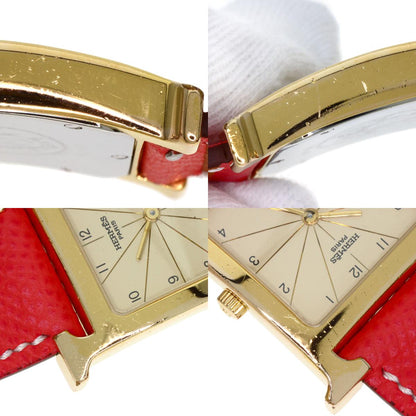 HERMES H watch Watches H1.501 Gold Plated/Leather Ladies