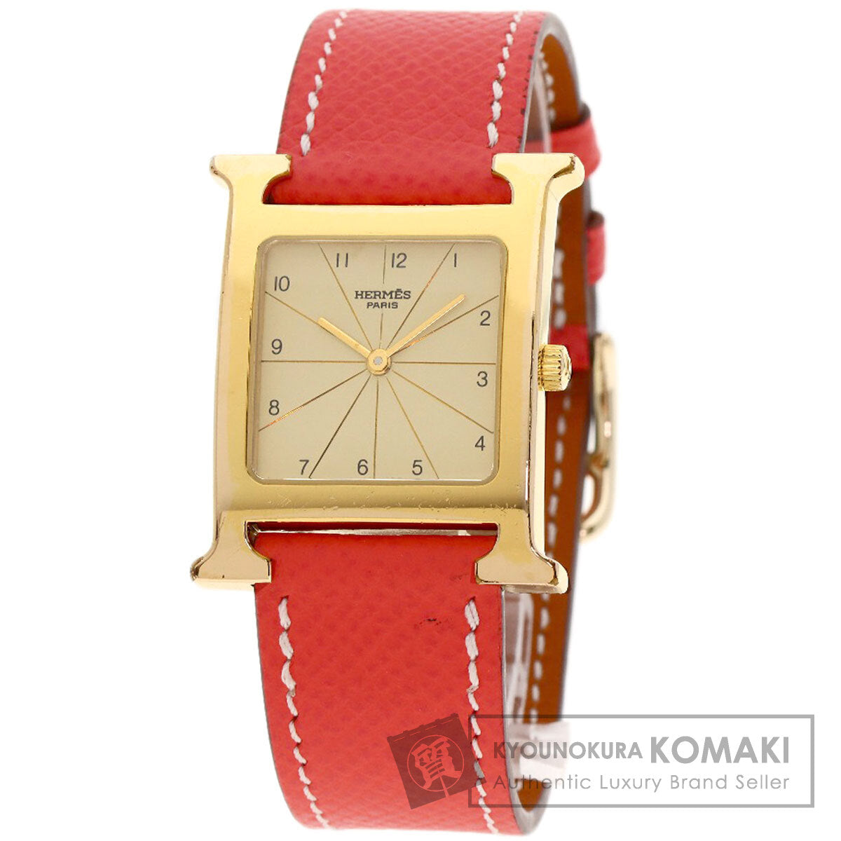 HERMES H watch Watches H1.501 Gold Plated/Leather Ladies