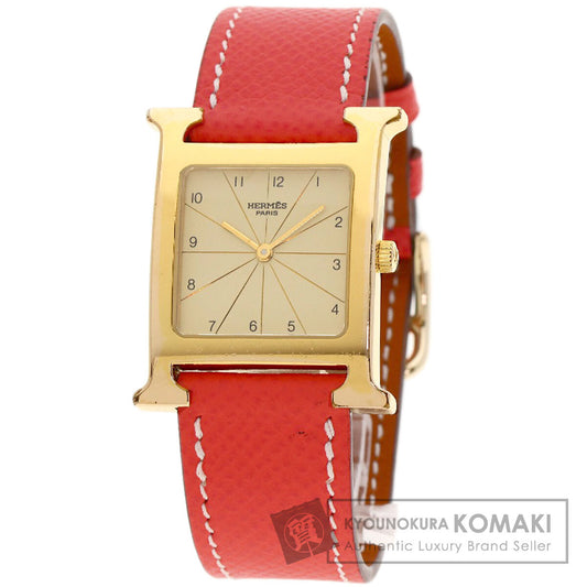 HERMES H watch Watches H1.501 Gold Plated/Leather Ladies