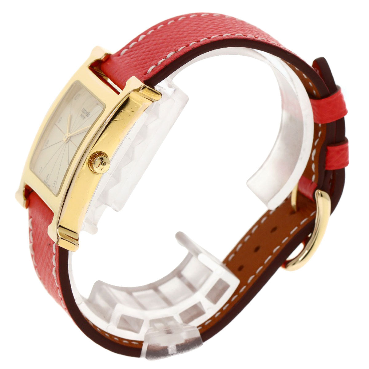 HERMES H watch Watches H1.501 Gold Plated/Leather Ladies