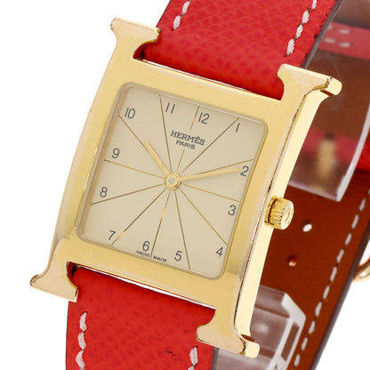 HERMES H watch Watches H1.501 Gold Plated/Leather Ladies