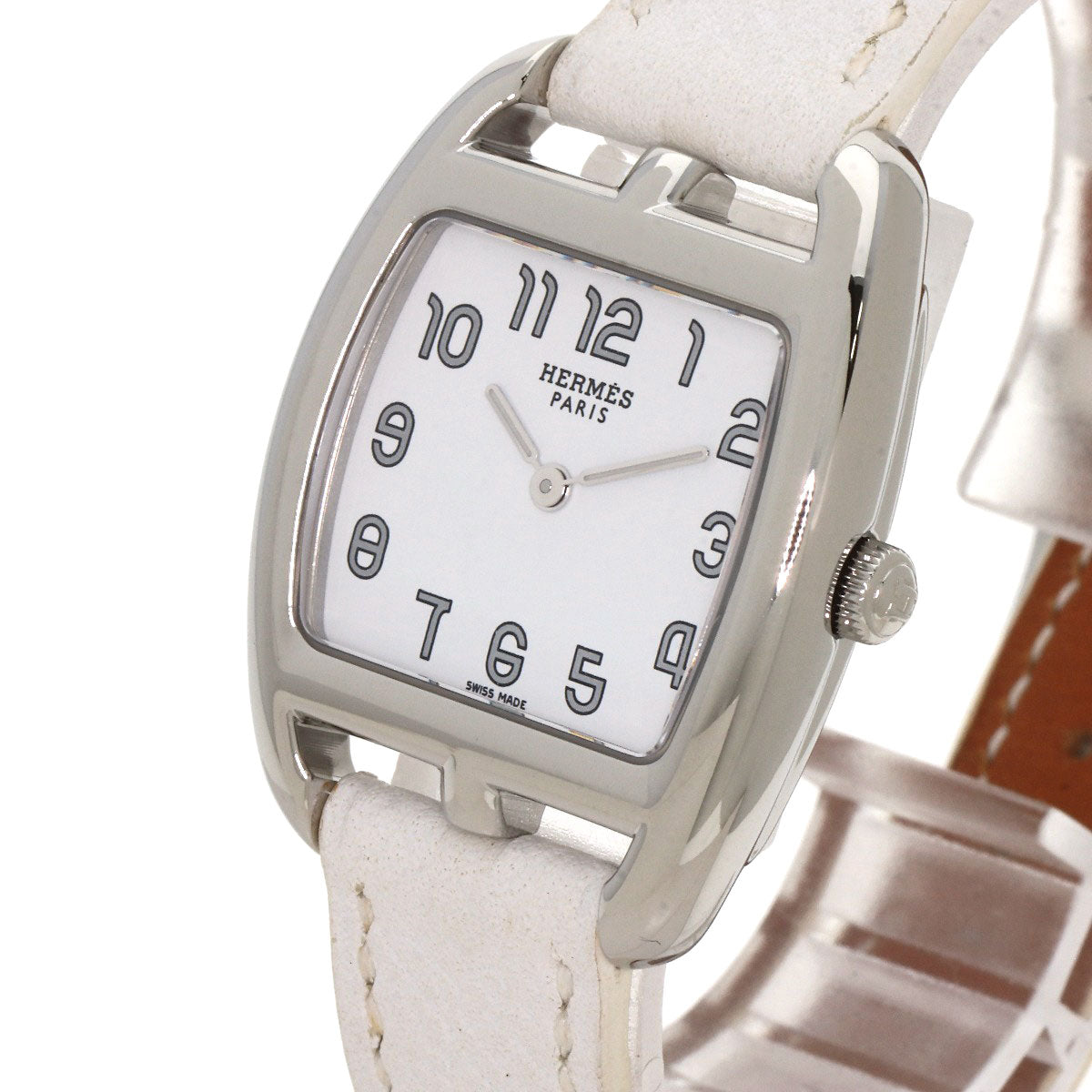 HERMES Cape Cod Tonneau Watches CT1.210 Stainless Steel/Leather Ladies