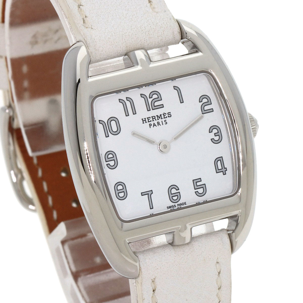 HERMES Cape Cod Tonneau Watches CT1.210 Stainless Steel/Leather Ladies
