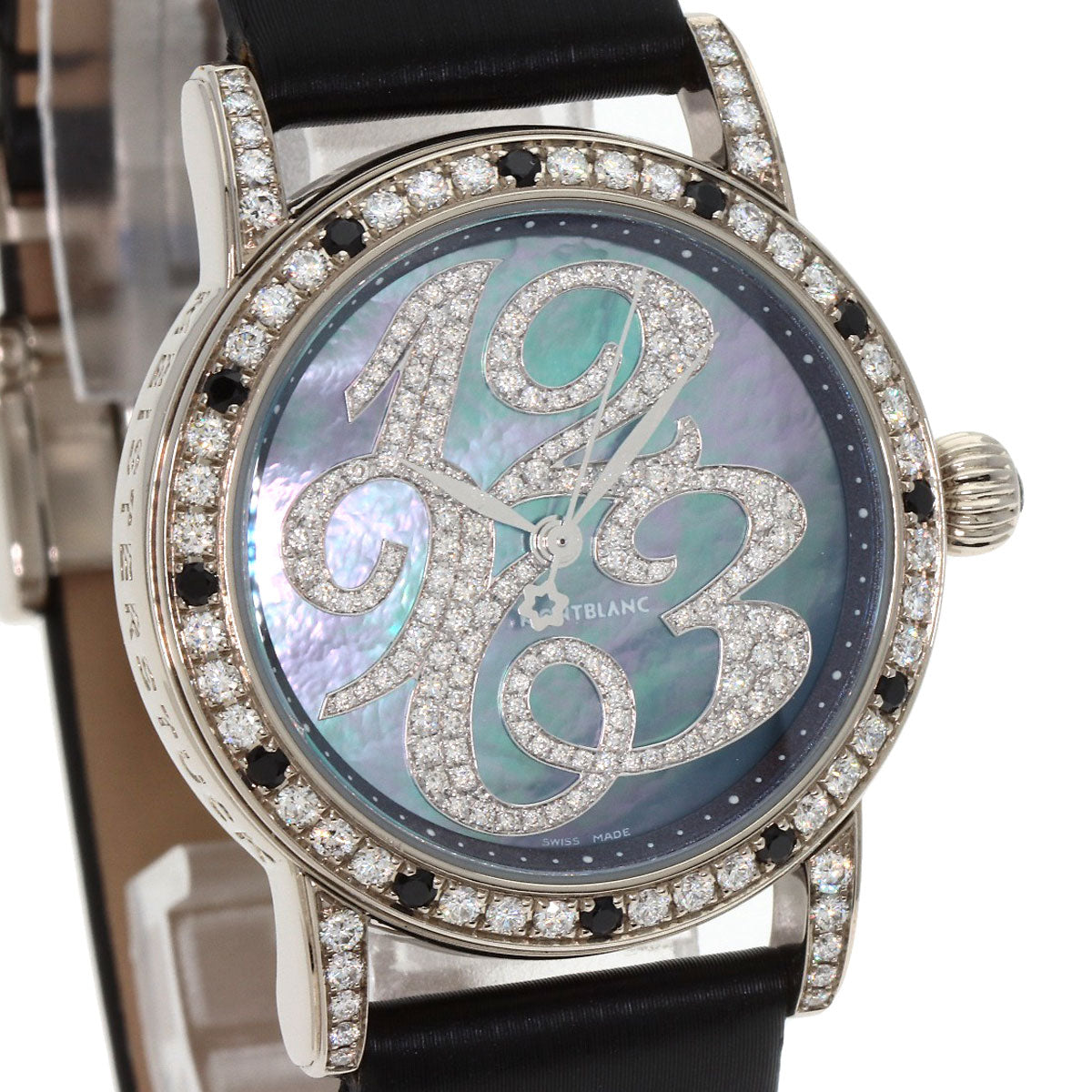 MONTBLANC Star Diamond Black Shell Watches 101642 K18 White Gold/Satin x Leather mens