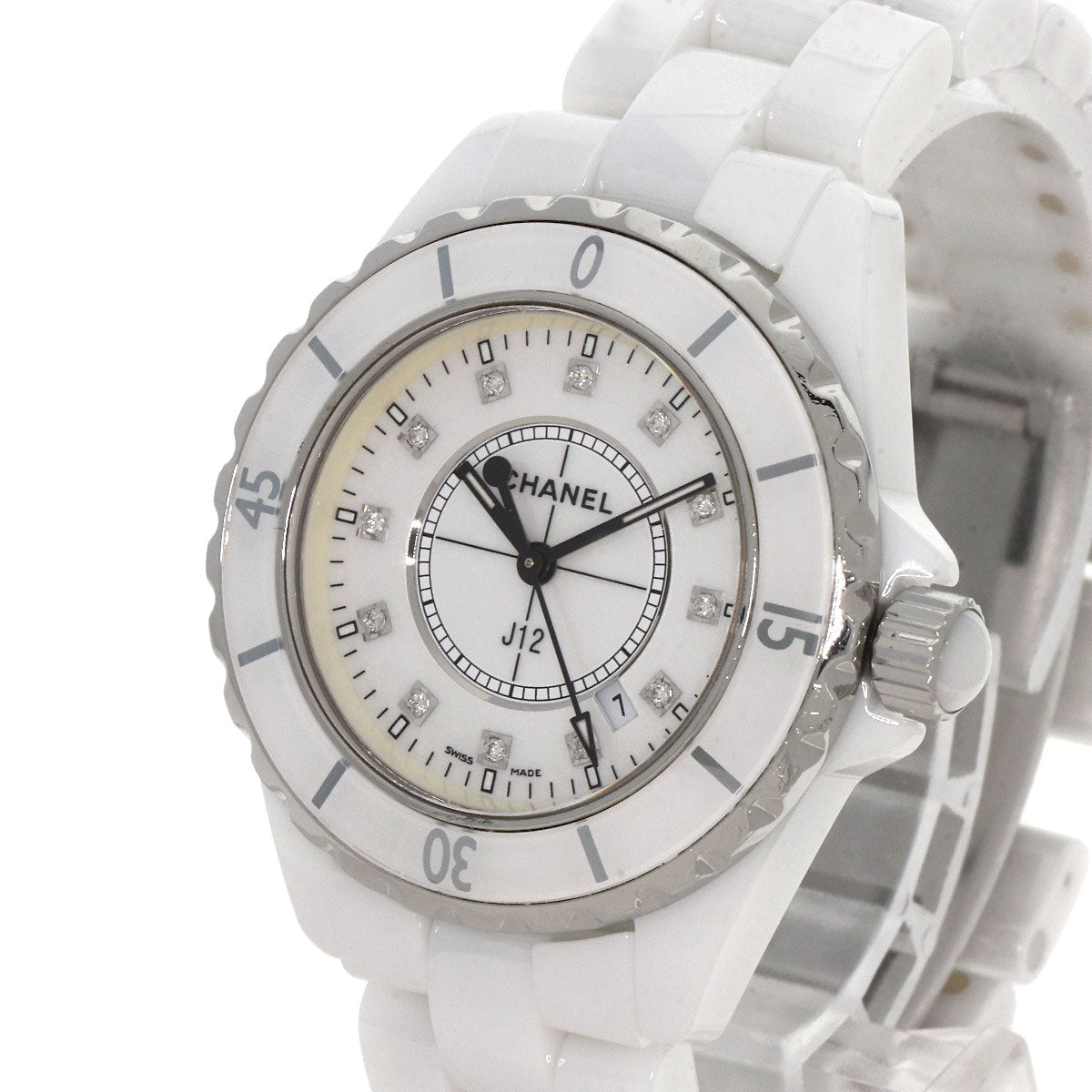 CHANEL J12 1.3" 12P Diamond Watches H1628 Ceramic/Ceramic Ladies