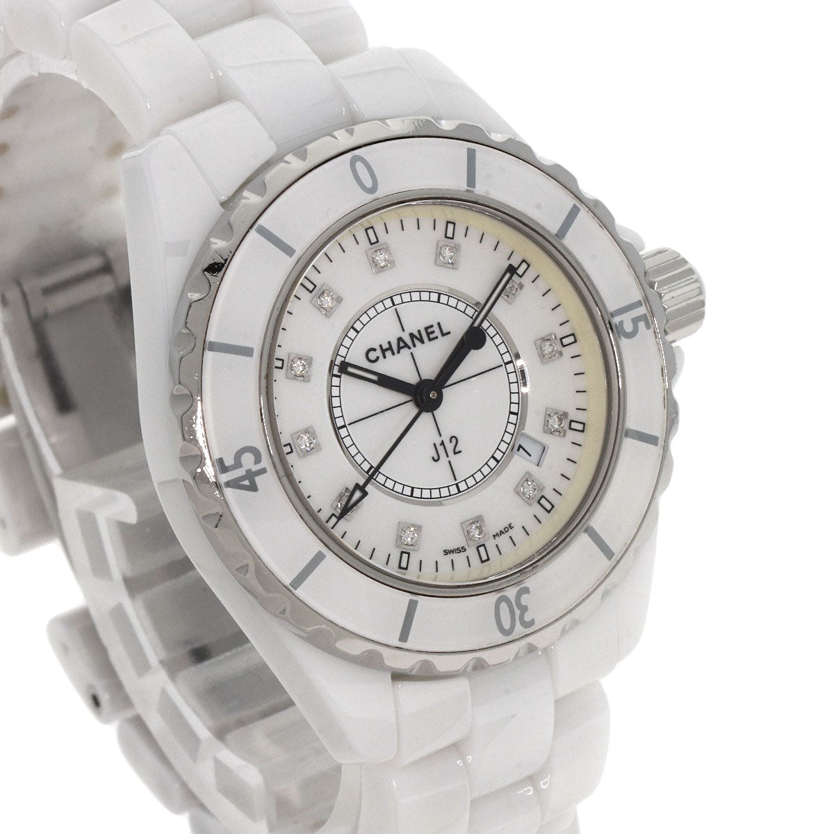 CHANEL J12 1.3" 12P Diamond Watches H1628 Ceramic/Ceramic Ladies
