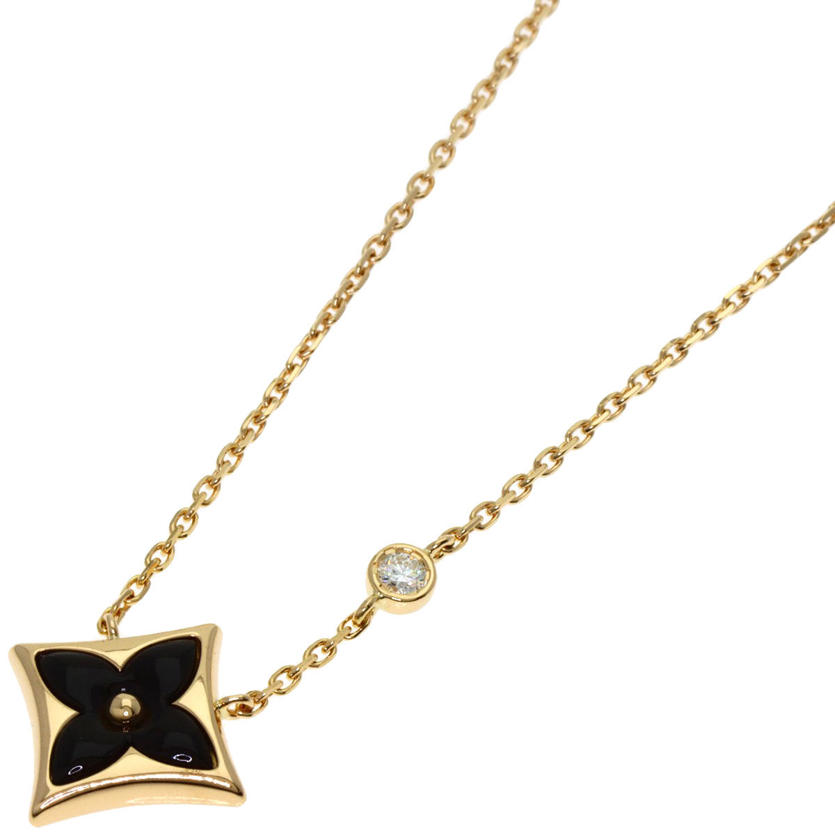 LOUIS VUITTON Pendant Star Blossom BB Onyx Diamond Necklace K18 Yellow Gold Ladies [Used]