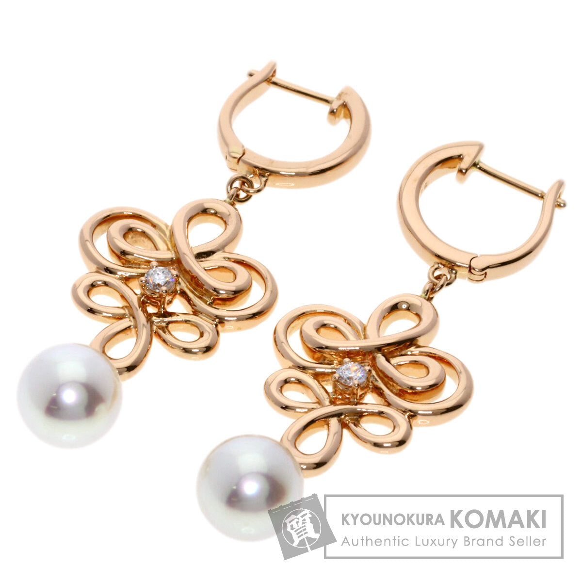 MIKIMOTO Akoya Pearl Pearl Diamond earring K18 Pink Gold Ladies [Used]
